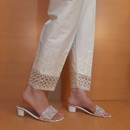 Embroided – Cotton Trouser – Off-White – ZT464