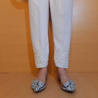 Embroided – Cotton Trouser – White – ZT407