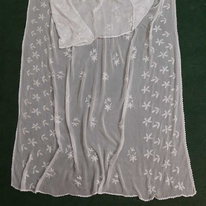 Hand Embroided Chiffon Dupatta With 4 Sided Qureshia - White - ZD768