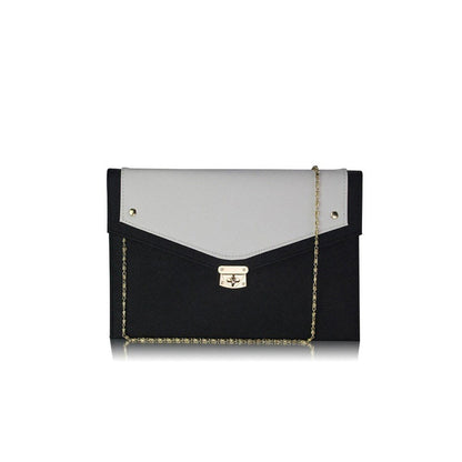 LSE00276 - Black/ White Large Flap Clutch purse