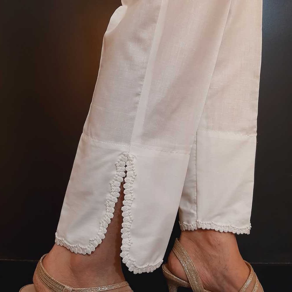 Laces Cut Design Trouser - Cotton - White - BGT34