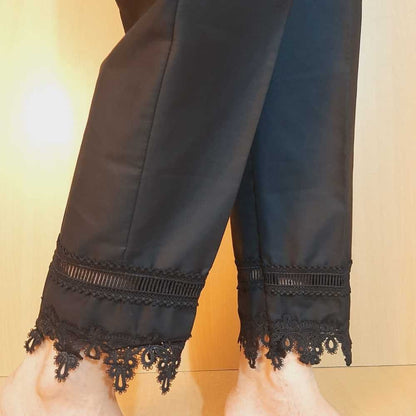 Laces Embellished Cotton Trouser – Black – ZT137