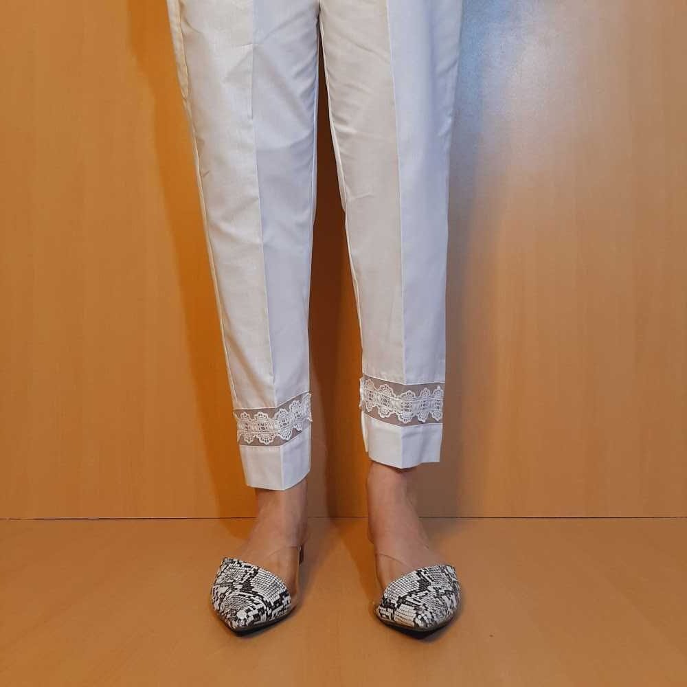 Laces Embellished Cotton Trouser – White - BGT36
