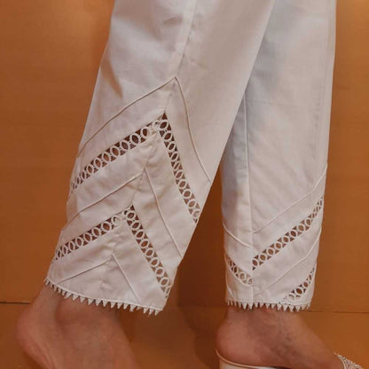 Laces Embellished Cotton Trouser – White - BGT42