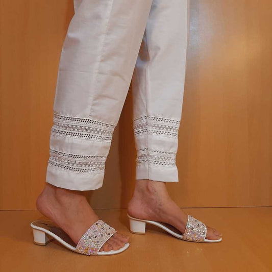 Laces embellished - Cotton Trouser - White - ZT181