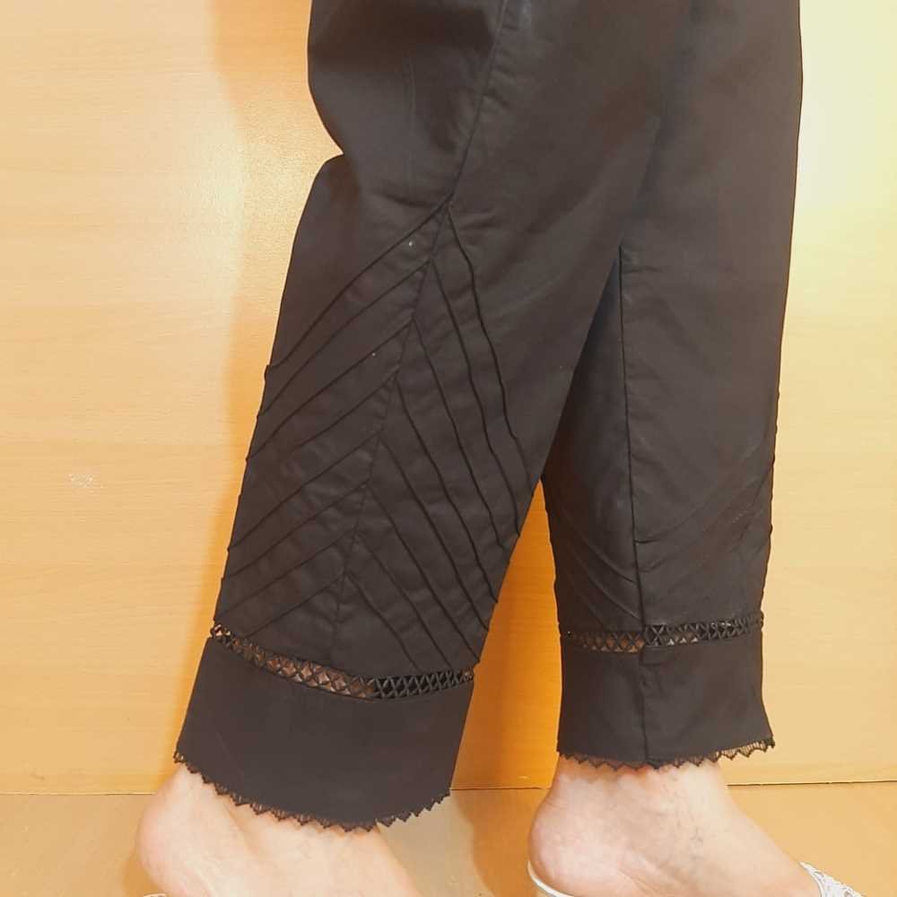 Laces embellished Soft Cotton Trouser - Black - PT13