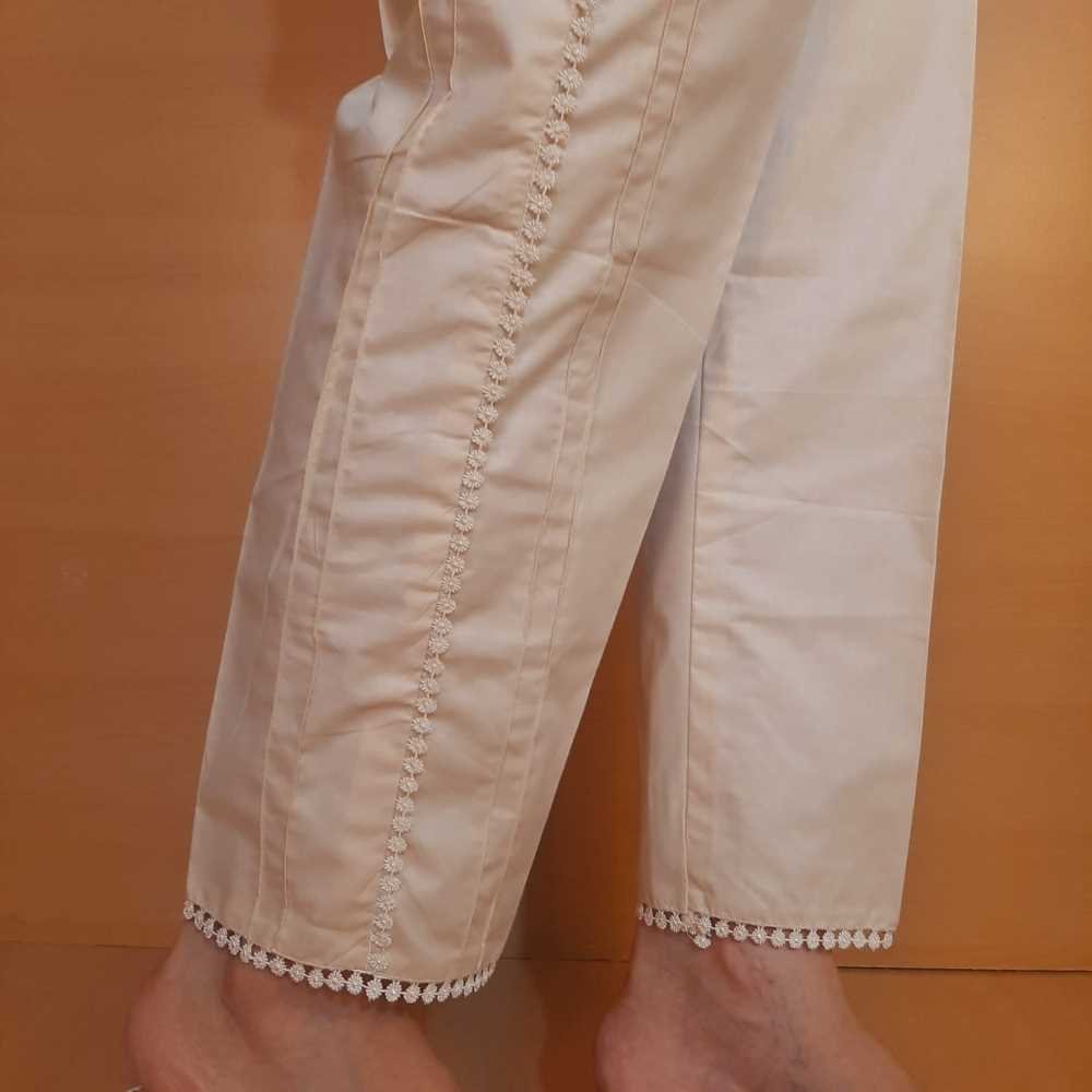 Laces embellished Soft Cotton Trouser - Skin - PT12