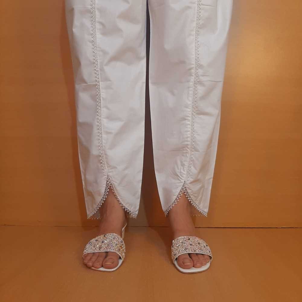 Laces embellished Soft Cotton Trouser - White - PT11