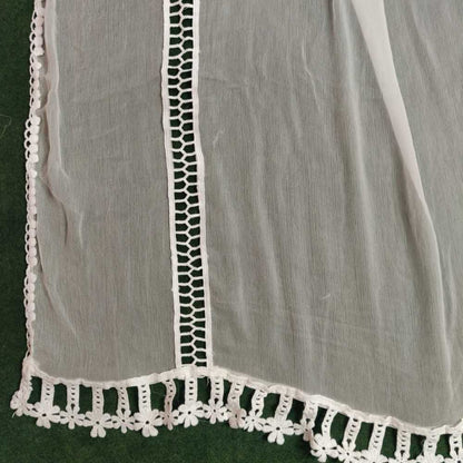 Laces Embellished Chiffon Dupatta - White