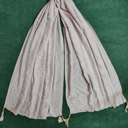 Check - Lawn Scarf Stole With Tassels – 175 x 70 Cm – Grey - ZSC118