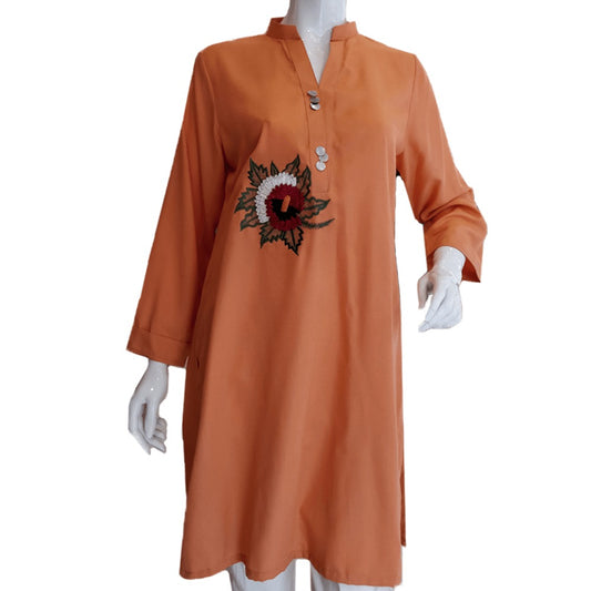 Orange Trendy - Top For Women - With Floral Embroidery - BGK06