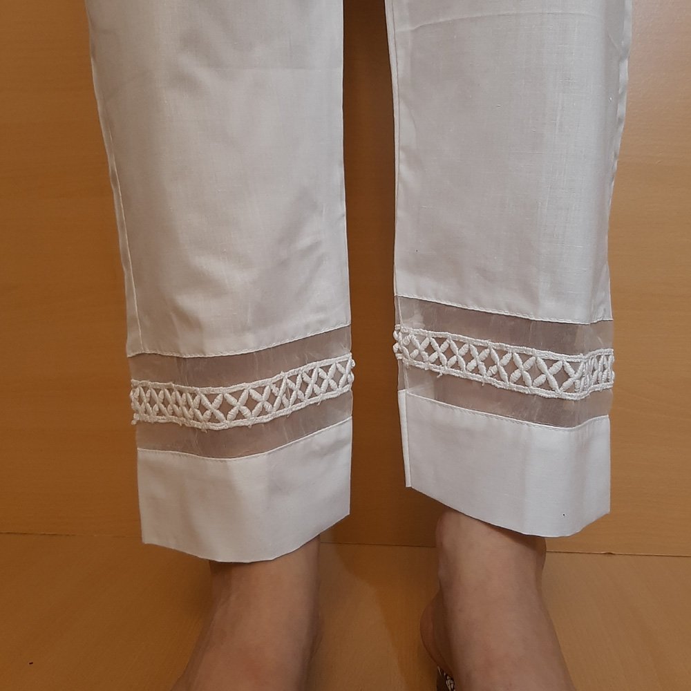 Organza Work Cotton Trouser Pant - White - BGT29