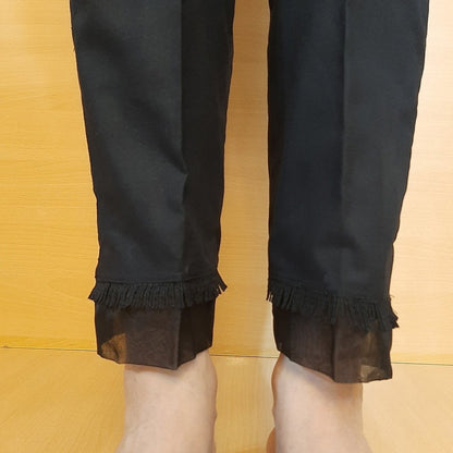 Organza Work Laced Cotton Trouser - Black - BGT28