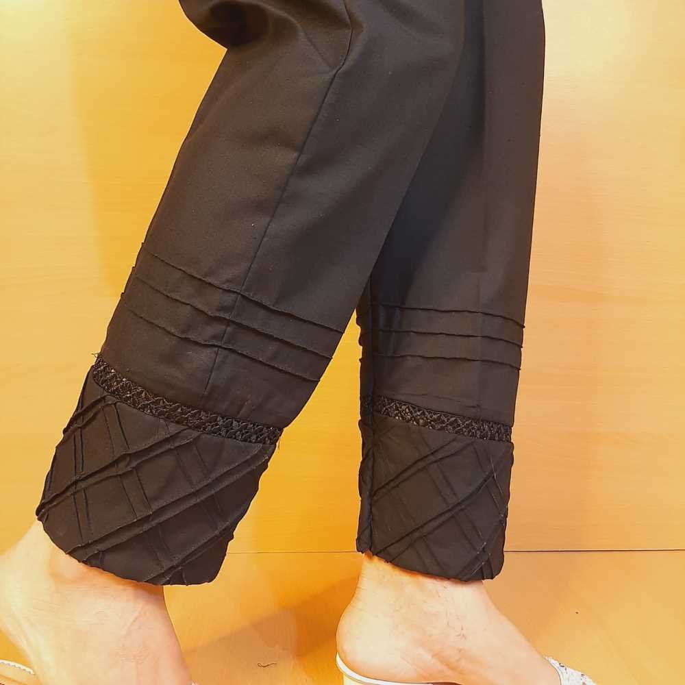 Pintuck Laced Embellished Cotton Trouser - Black - ZT498