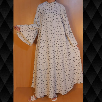 Printed - Maxi Style Nidah Fabric abaya - White - BGA180