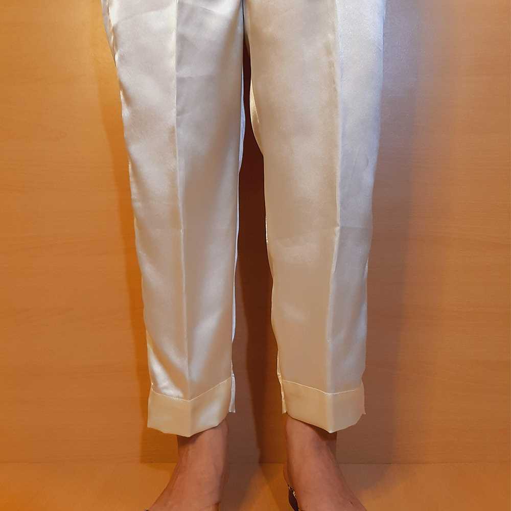 Orient Stitched Bottoms 1 Piece Plain Raw Silk Trouser - Nb-T-Pl-23-007  White