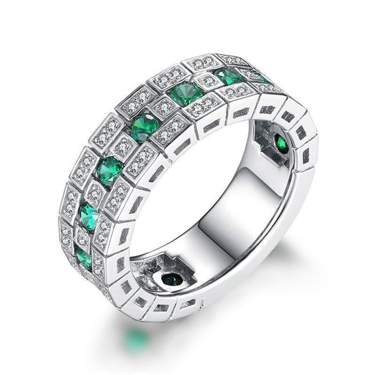 Silver Glowing Ring green Stones - With Box - AR279
