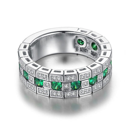 Silver Glowing Ring green Stones - With Box - AR279