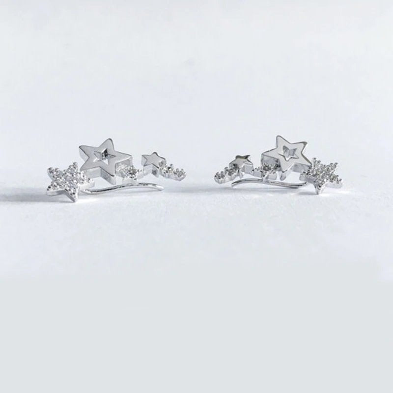 Star Design - Zircon Earring - Silver - AE179
