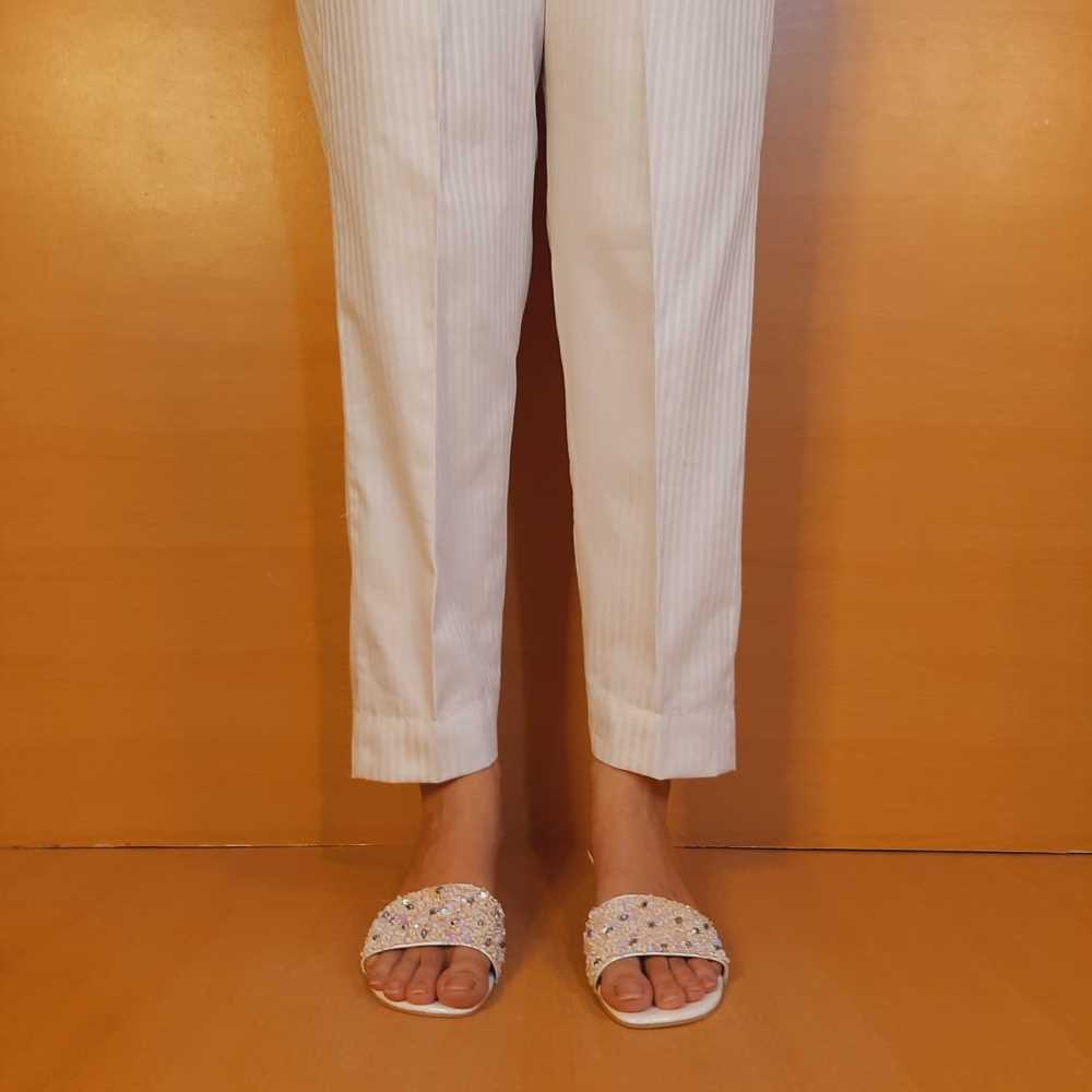 Striped Trouser Pant - Cotton - White - ZT516