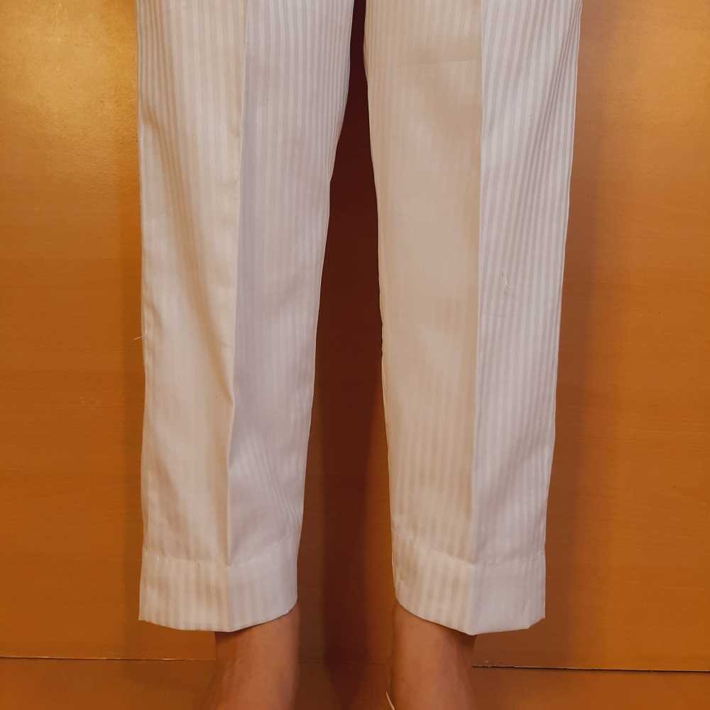 Striped Trouser Pant - Cotton - White - ZT516