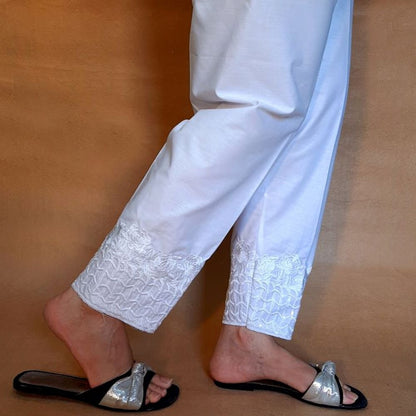 Embroided Trouser - White - Cotton - ZT222