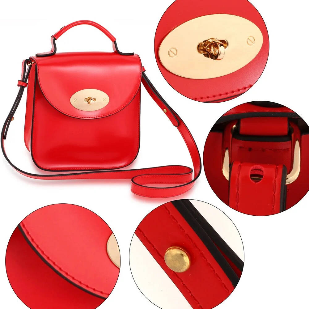 AG00662 – Red Flap Twist Lock Cross Body Bag