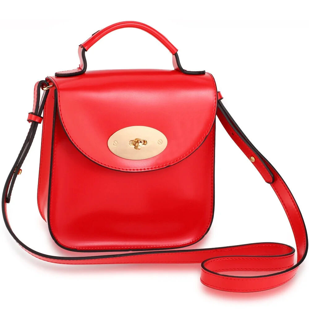 AG00662 – Red Flap Twist Lock Cross Body Bag