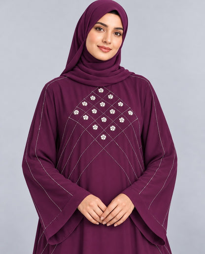 Beaded Nidah Fancy Abaya - Purple - ZA158