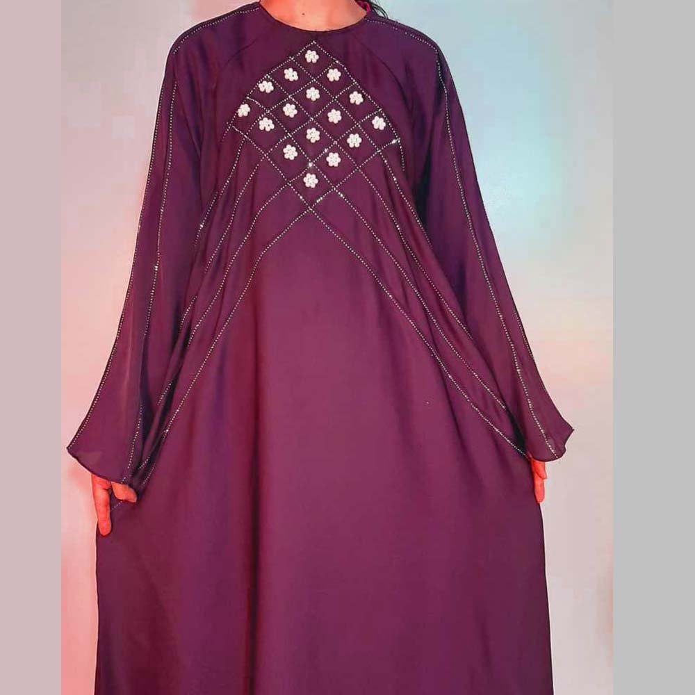 Beaded Nidah Fancy Abaya - Purple - ZA158
