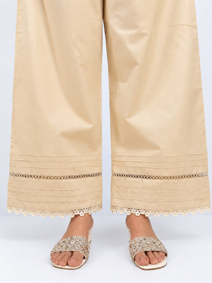 Laces Embellished Cotton Palazzo - Beige - PT39