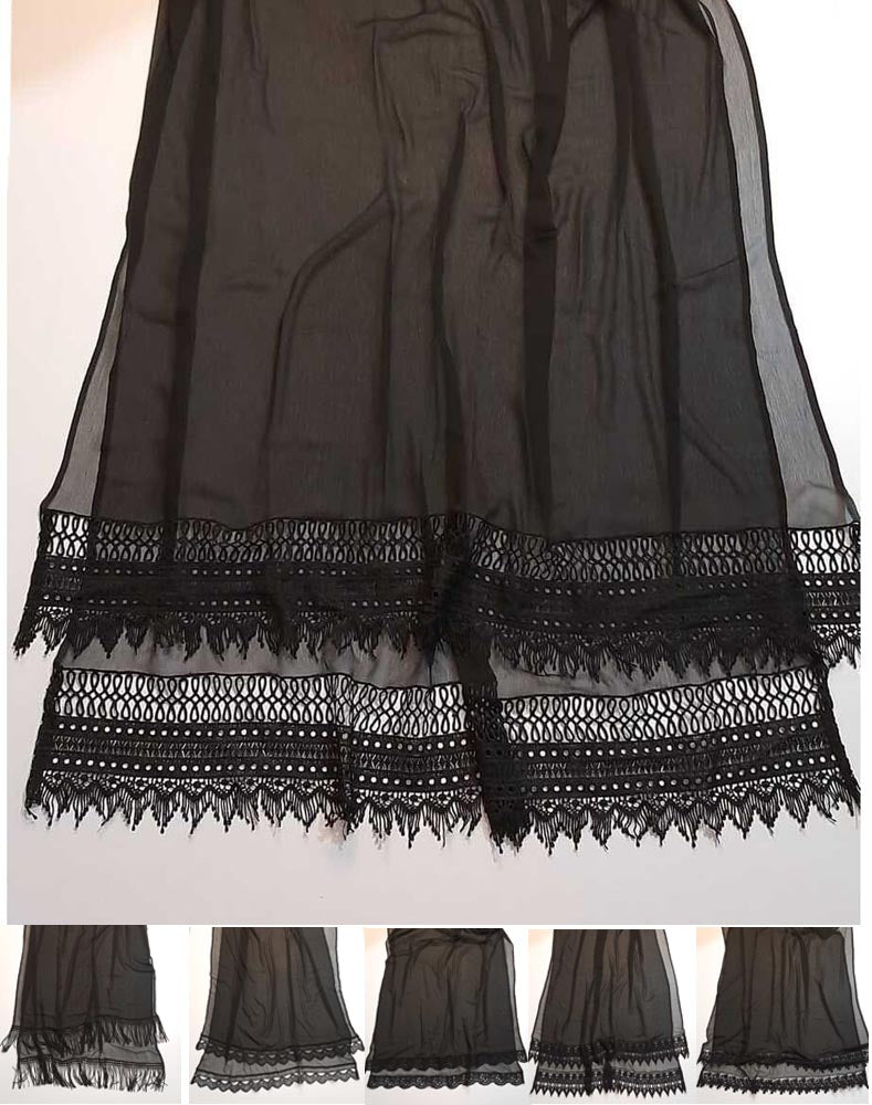 Chiffon Dupatta With Bottom Lace - Black
