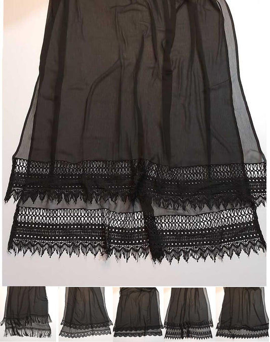 Chiffon Dupatta With Bottom Lace - Black