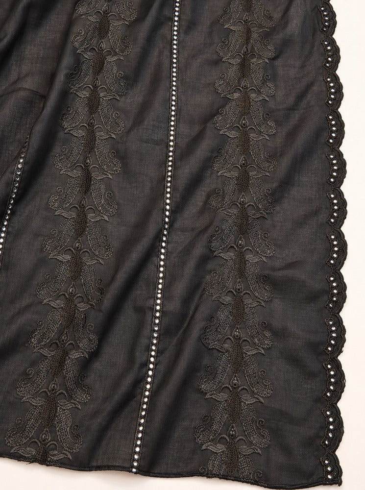 Black Chikankari chaddar with intricate floral embroidery