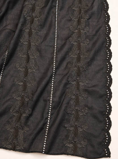 Black Chikankari chaddar with intricate floral embroidery