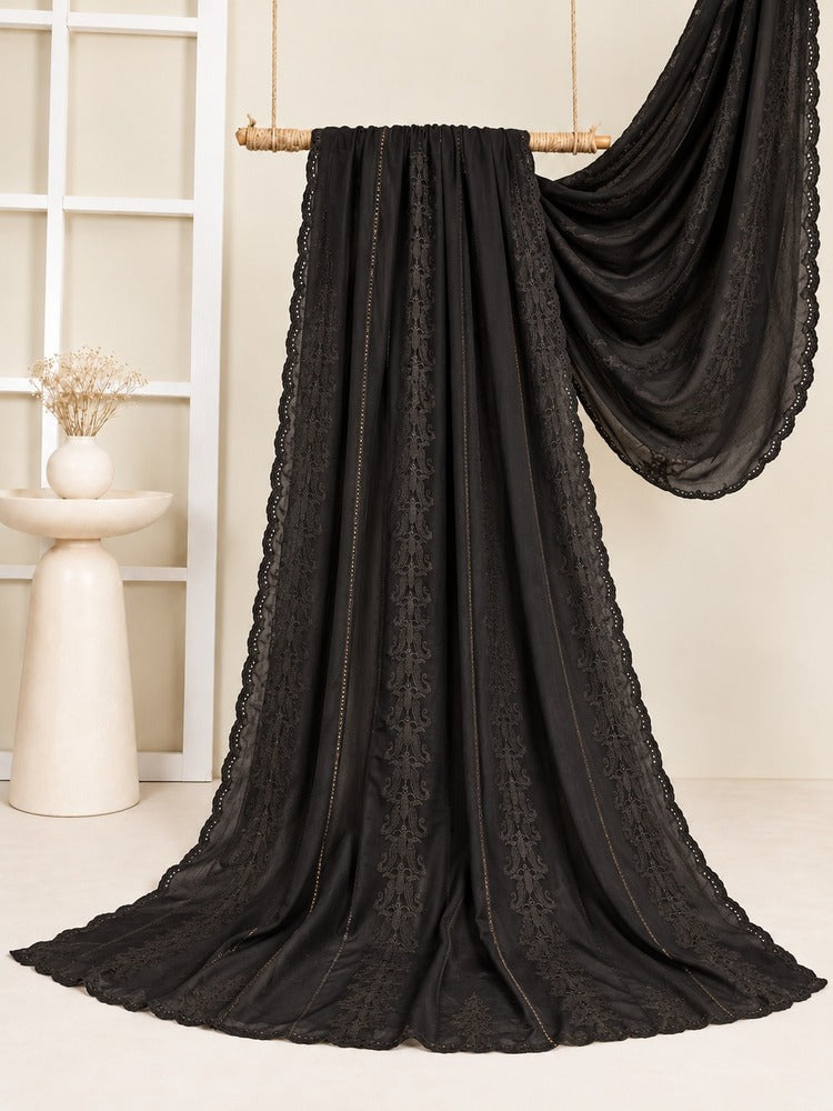 Black Chikankari chaddar with intricate floral embroidery