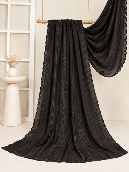 Black Chikankari chaddar with intricate floral embroidery
