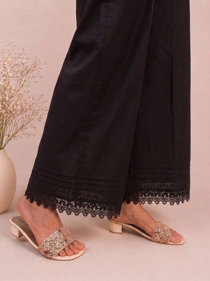 Cotton Palazzo With Bottom Lace - Black - ZT302