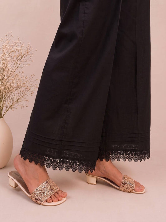 Cotton Palazzo With Bottom Lace - Black - ZT302