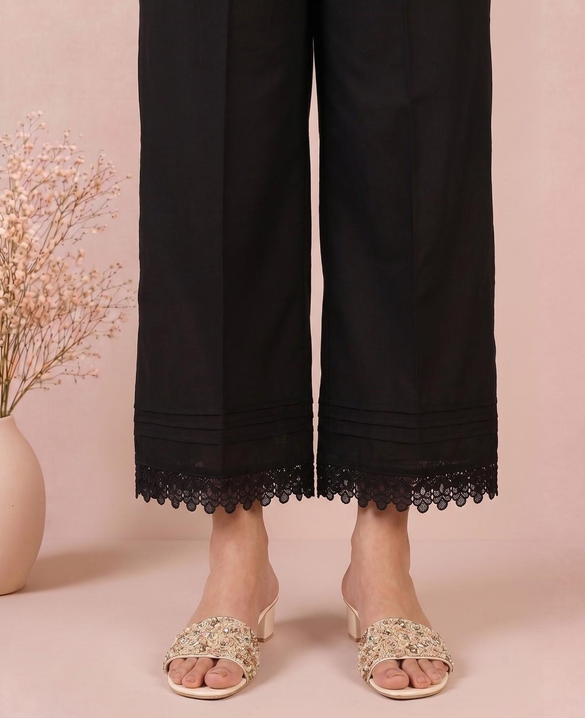 Cotton Palazzo With Bottom Lace - Black - ZT302