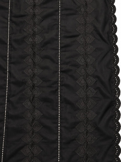 Black Chikankari chaddar with intricate floral embroidery
