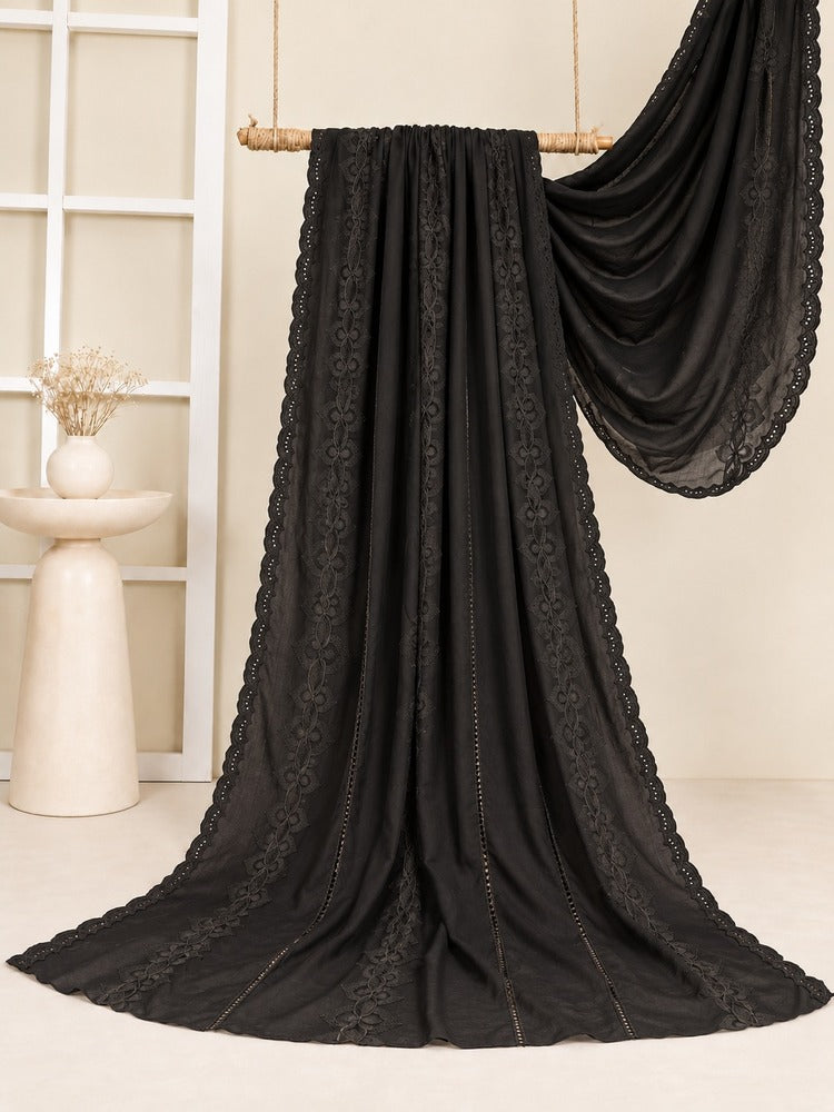 Black Chikankari chaddar with intricate floral embroidery