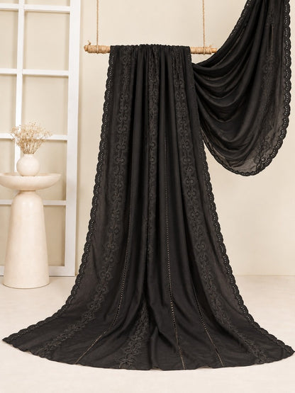 Black Chikankari chaddar with intricate floral embroidery