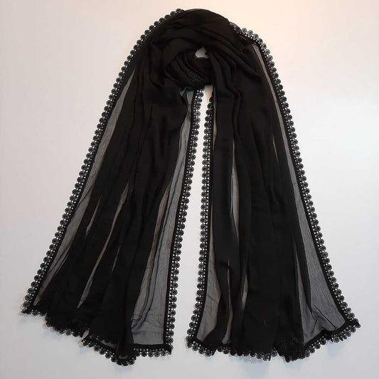 Chiffon Dupatta With 4 Sided Lace – Black