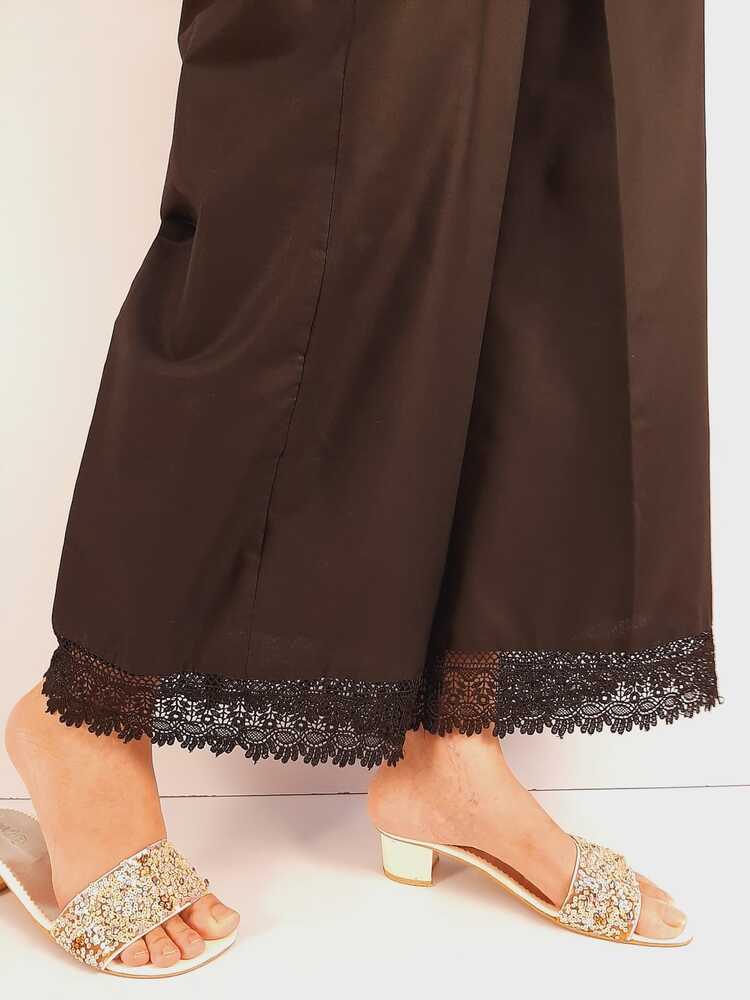 Bottom Lace cotton Palazo - Black - ZT312