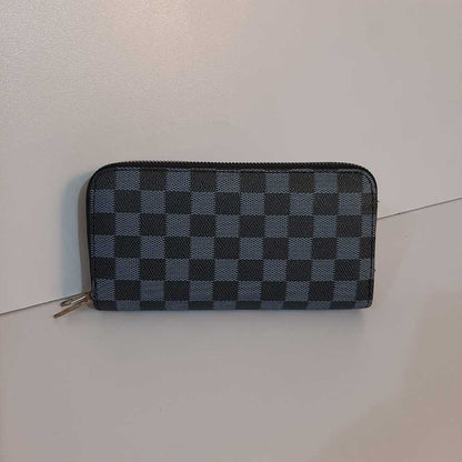 Check Design Double Zip Wallet - Black/Blue - W14
