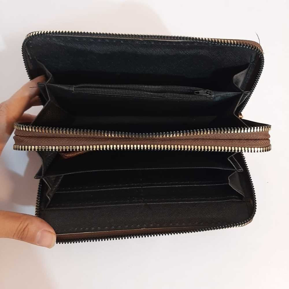 Check Design Double Zip Wallet - Black/Brown - W14