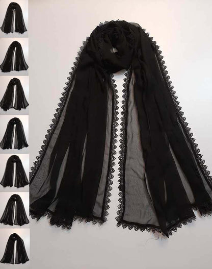 Chiffon Dupatta With 4 Sided Lace – Black