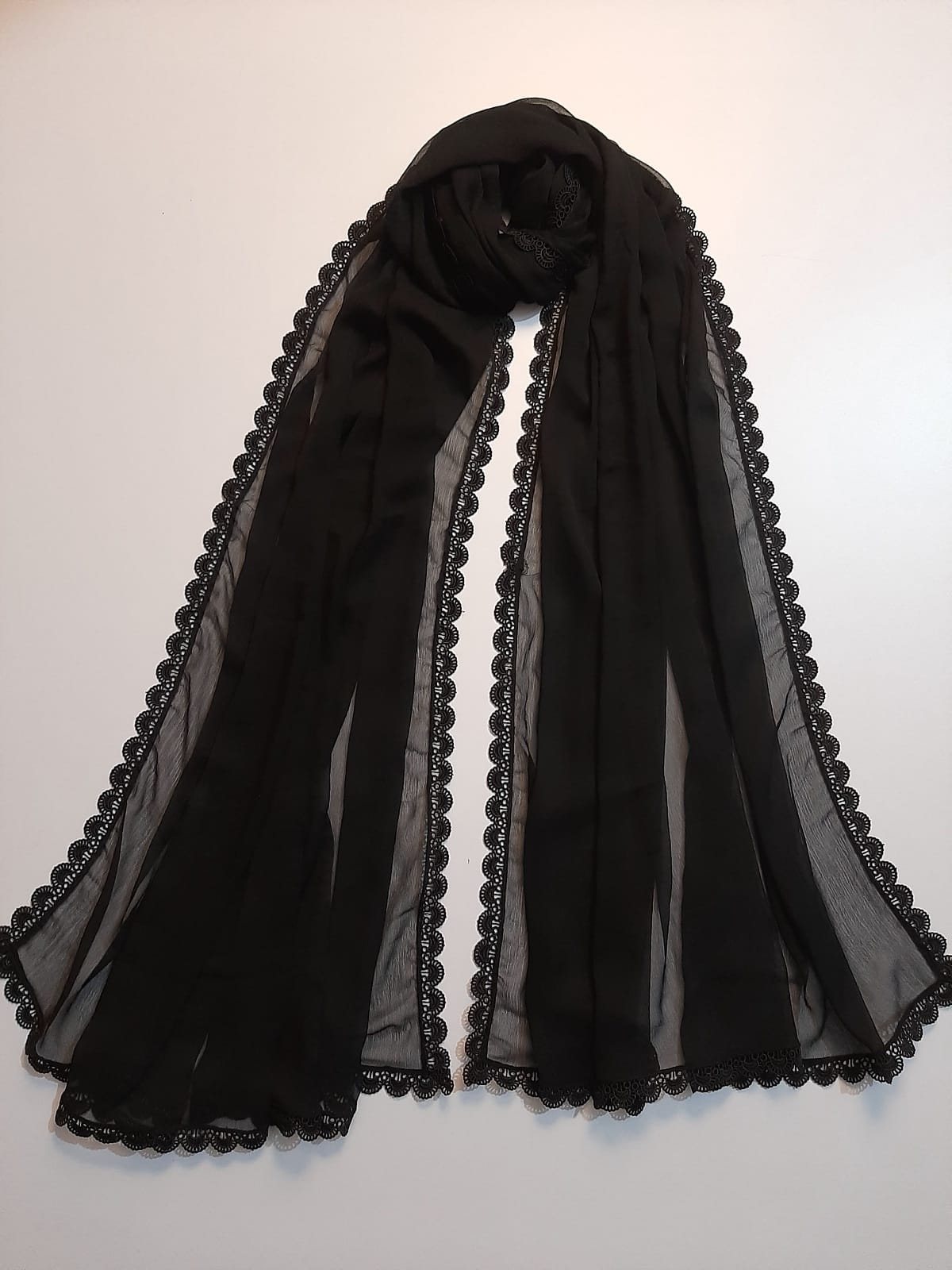 Chiffon Dupatta With 4 Sided Lace – Black