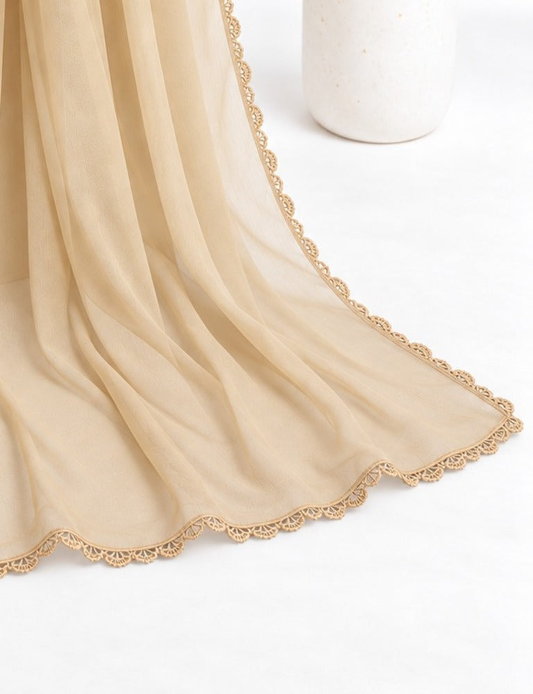 Chiffon dupatta With 4 Sided Lace - Beige - ZD808